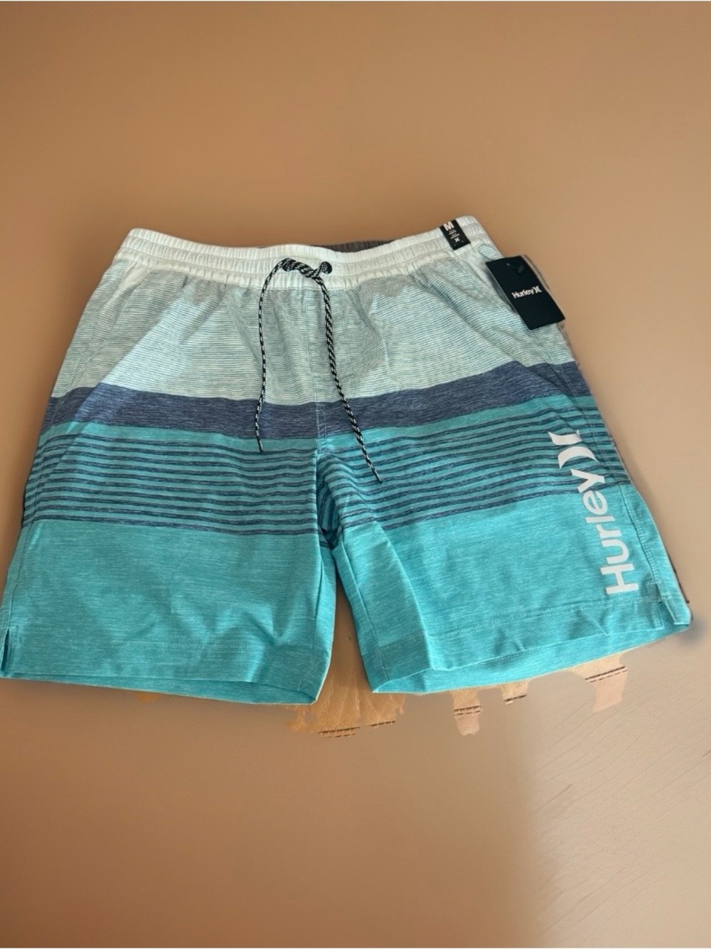 Hurley Men's Real Teal and Epic Ombre Volley Striped Swim Shorts Size Med NWT